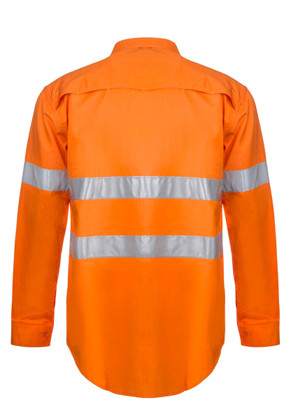 Workcraft WS4131 Lightweight Hi Vis Long Sleeve Vented Cotton Drill Reflective Shirt in Orange