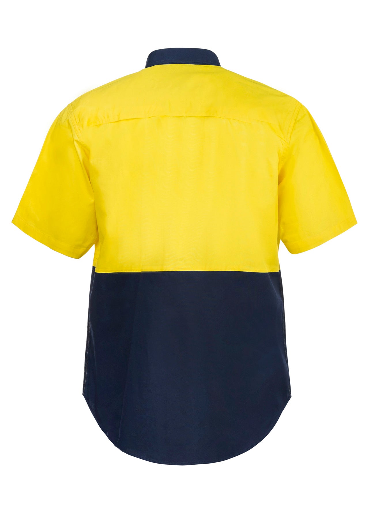 Workcraft WS4248 Lightweight Hi Vis Short Sleeve Vented Cotton Drill Shirt in Yellow/Navy