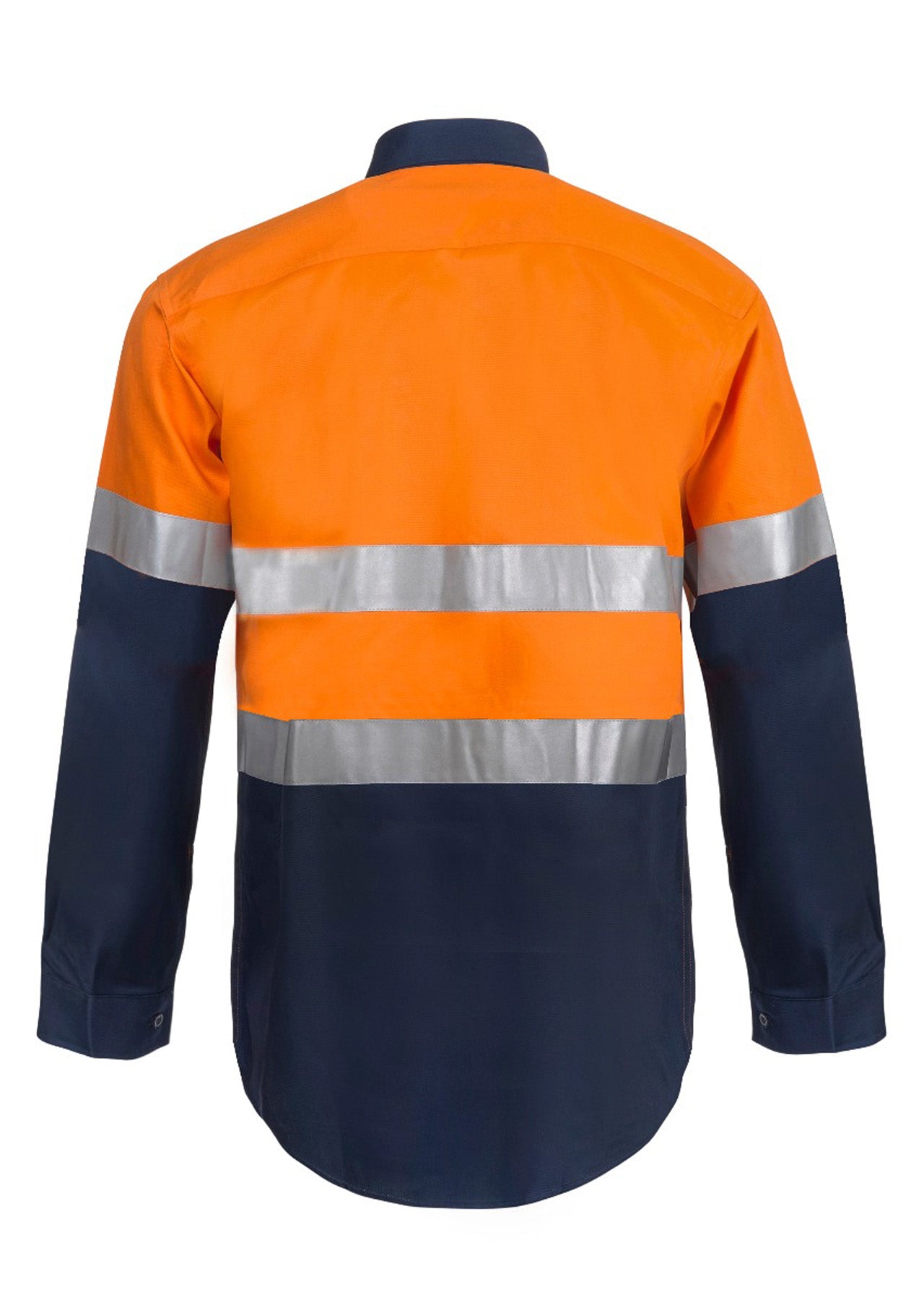 Workcraft WS6030 Light Weight Hi Vis Long Sleeves Vented Cotton Drill Reflective Shirt in Orange/Navy