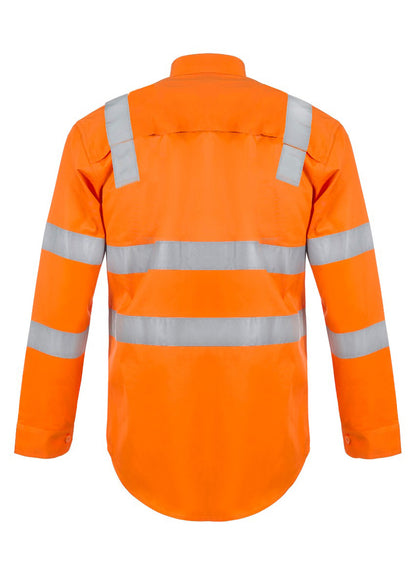 Workcraft WS6011 Lightweight Hi Vis Vented Cotton Drill Reflective Shirt With Semi Gusset Sleeves- VIC Rail Compliant in Orange, Safety Orange