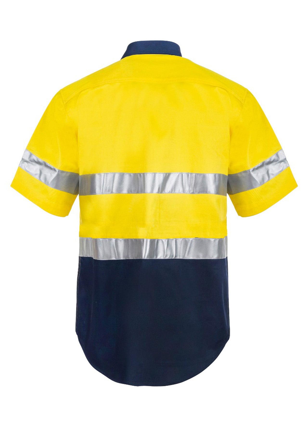 Workcraft WS4001 Mens Hi Vis Short Sleeve Cotton Drill Reflective Shirt in Yellow/Navy