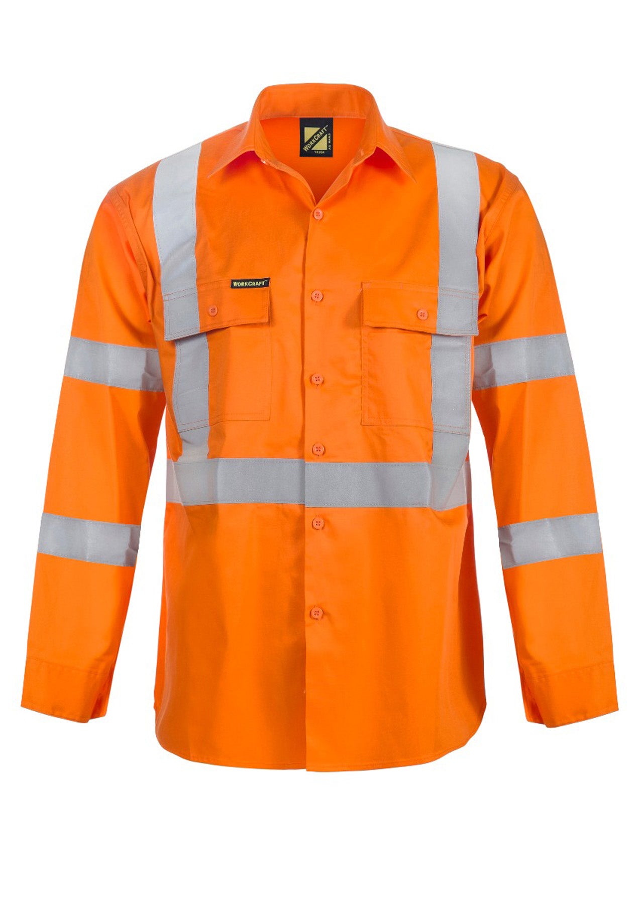 Workcraft WS6010 Mens Lightweight Hi Vis Long Sleeve Vented Cotton Drill Reflective Shirt With X Pattern – NSW Rail Compliant in Orange