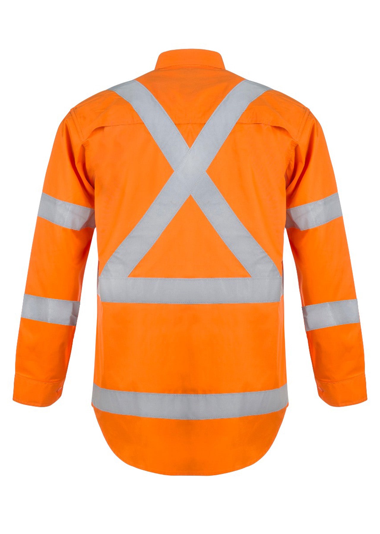 Workcraft WS6010 Mens Lightweight Hi Vis Long Sleeve Vented Cotton Drill Reflective Shirt With X Pattern – NSW Rail Compliant in Orange