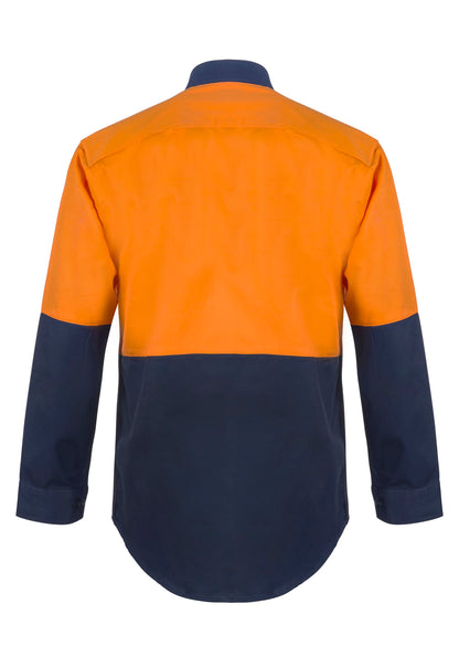 Workcraft WS3022 Mens Hi Vis Long Sleeve Cotton Drill Shirt in Orange/Navy