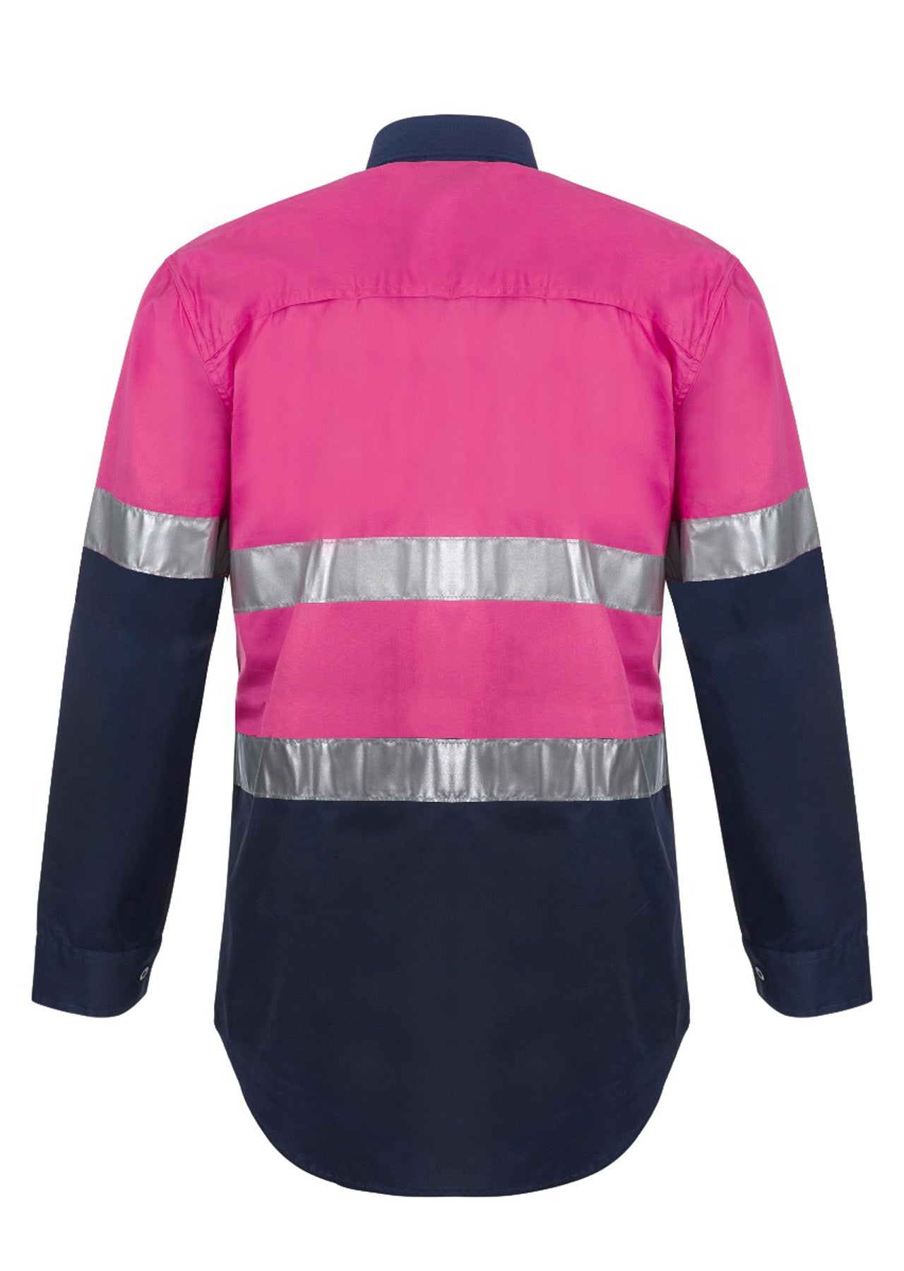 Workcraft WS4132 Lightweight Long Sleeve Vented Cotton Drill Reflective Shirt – Night Use Only in Pink/Navy