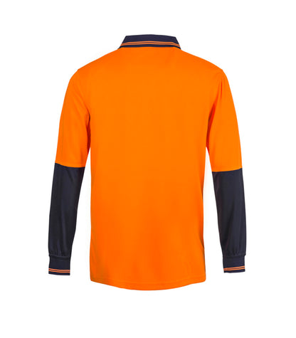 Workcraft WSP402 Hi Vis Long Sleeve Cotton Back Polo With Pocket in Orange/Navy