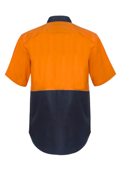 Workcraft WS3063 Hi Vis Short Sleeve Cotton Drill Industrial Laundry Shirt With Press Studs in Orange/Navy
