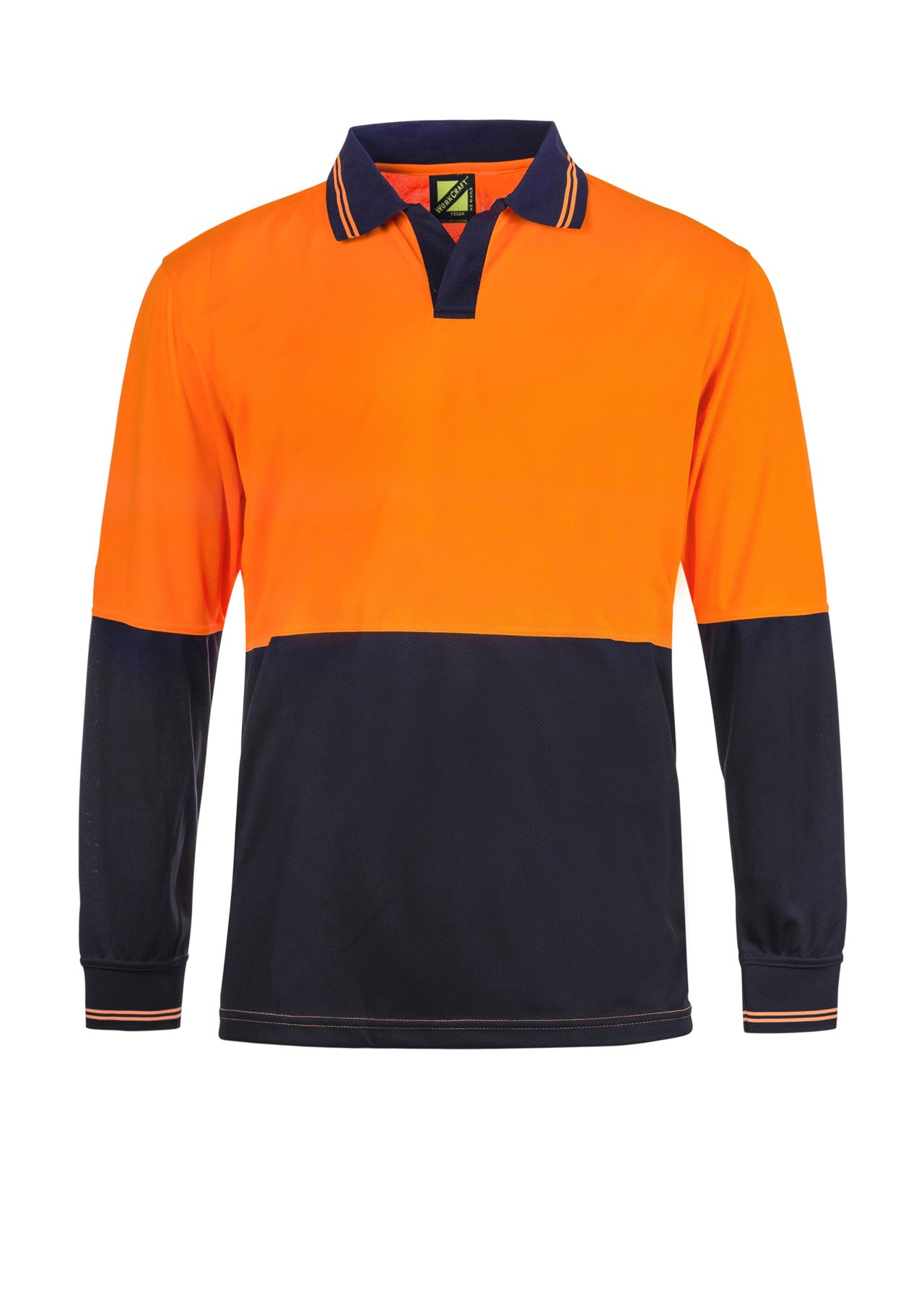 Workcraft WSP206 Hi Vis Long Sleeve Food Industry Micromesh Polo in Orange/Navy