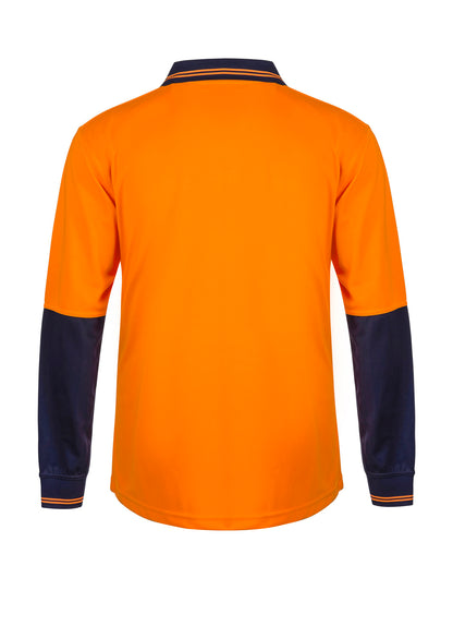 Workcraft WSP206 Hi Vis Long Sleeve Food Industry Micromesh Polo in Orange/Navy