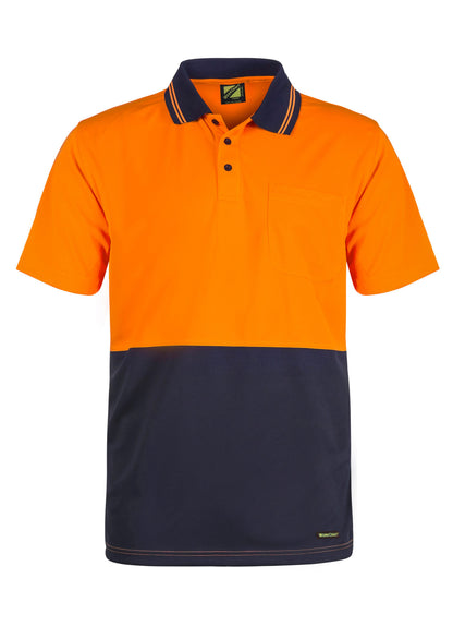 Workcraft WSP201 Hi Vis Short Sleeve Micromesh Polo With Pocket in Orange/Navy