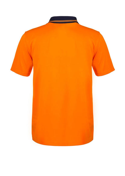 Workcraft WSP201 Hi Vis Short Sleeve Micromesh Polo With Pocket in Orange/Navy