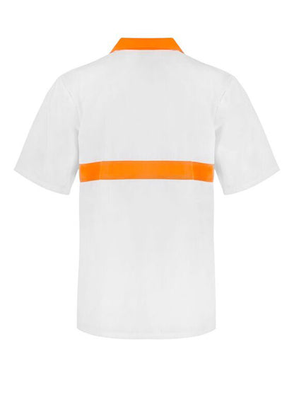 Workcraft WS3007 Short Sleeve Food Industry Jacshirt With Contrast Collar And Chestband in White / Orange