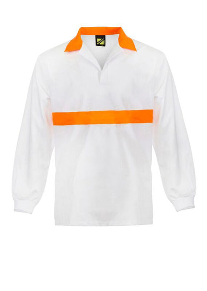 Workcraft WS3003 Long Sleeve Food Industry Jacshirt With Contrast Collar And Chestband in White / Orange