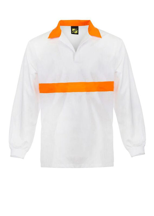 Workcraft WS3003 Long Sleeve Food Industry Jacshirt With Contrast Collar And Chestband in White / Orange