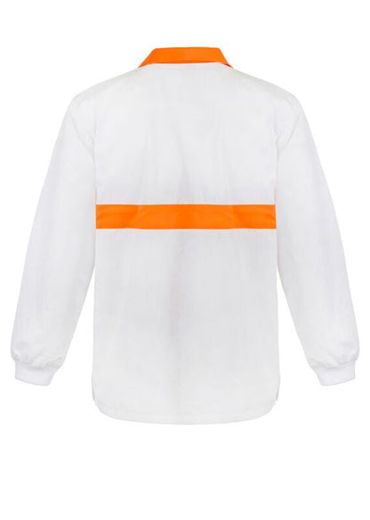 Workcraft WS3003 Long Sleeve Food Industry Jacshirt With Contrast Collar And Chestband in White / Orange