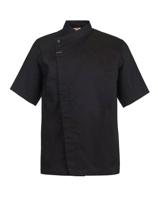 Chefscraft CJ041 Short Sleeve Chefs Tunic With Concealed Front in Black