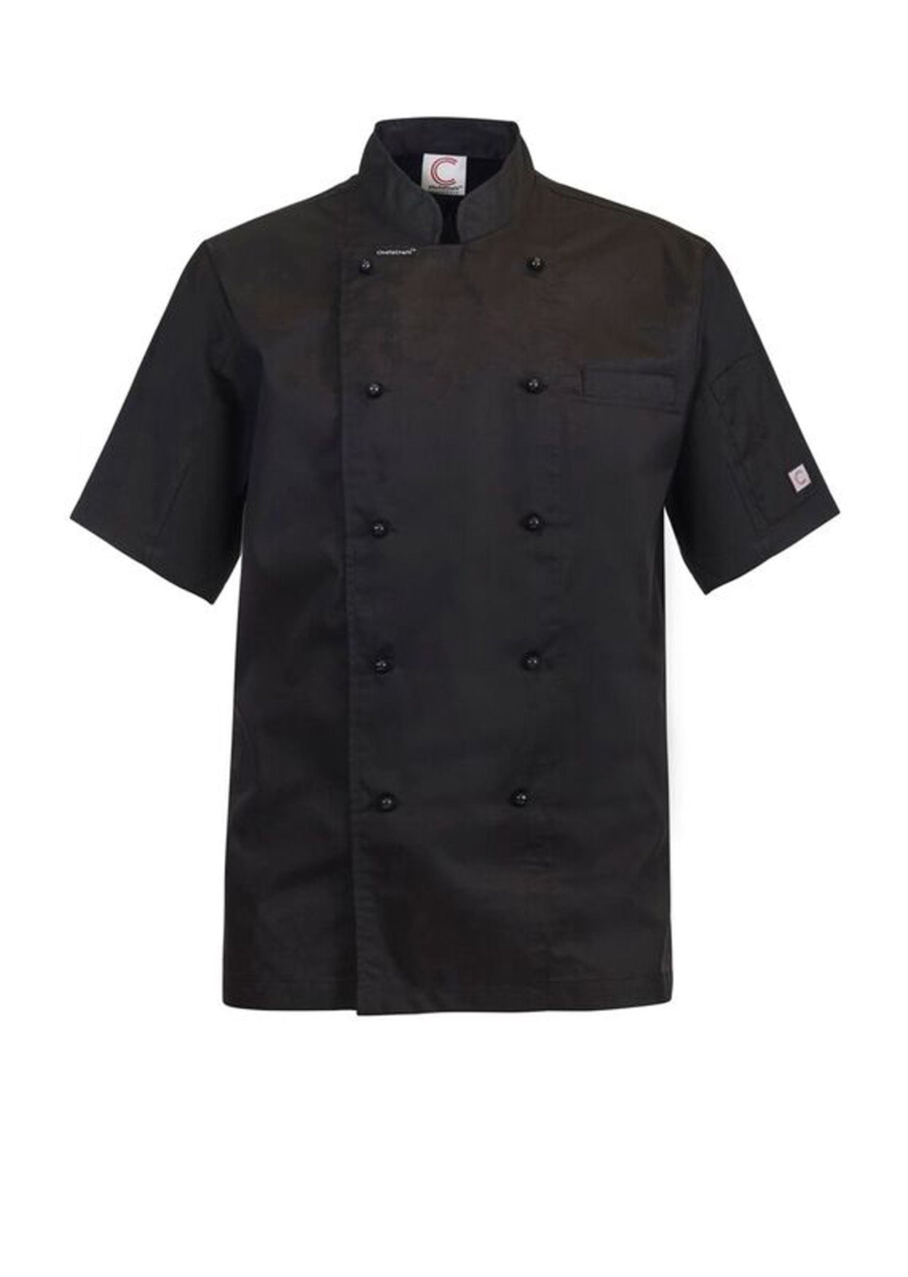 Chefscraft CJ049 Lightweight Executive Short Sleeve Chefs Jacket in Black Jkt / Black Buttons