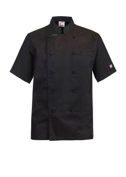 Chefscraft CJ049 Lightweight Executive Short Sleeve Chefs Jacket in Black Jkt / Black Buttons