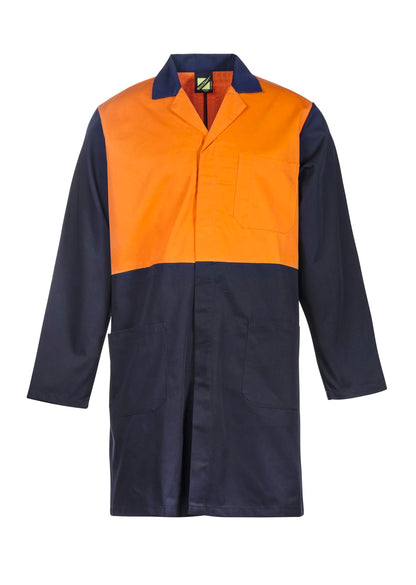 Workcraft WJ047 Hi Vis Long Sleeve Dustcoat With Patch Pockets in Orange/Navy