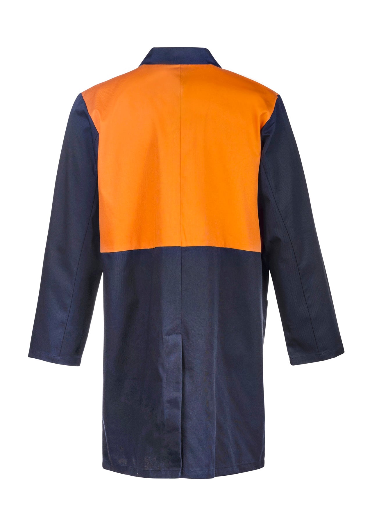 Workcraft WJ047 Hi Vis Long Sleeve Dustcoat With Patch Pockets in Orange/Navy