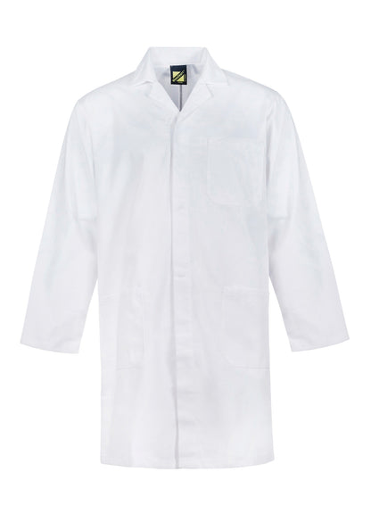 Workcraft WJ057 Long Sleeve Dustcoat With Patch Pockets in Mid Blue, White