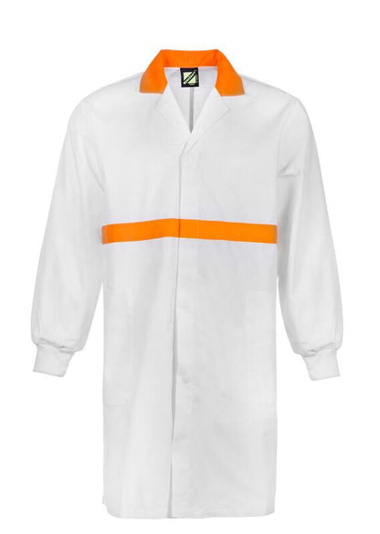 Workcraft WJ3085 Long Sleeve Food Industry Dustcoat With Contrast Collar, Chestband And Internal Pockets in White
