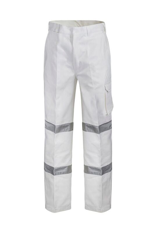 Workcraft WP3223 Mens Reflective Cargo Cotton Drill Trouser in White