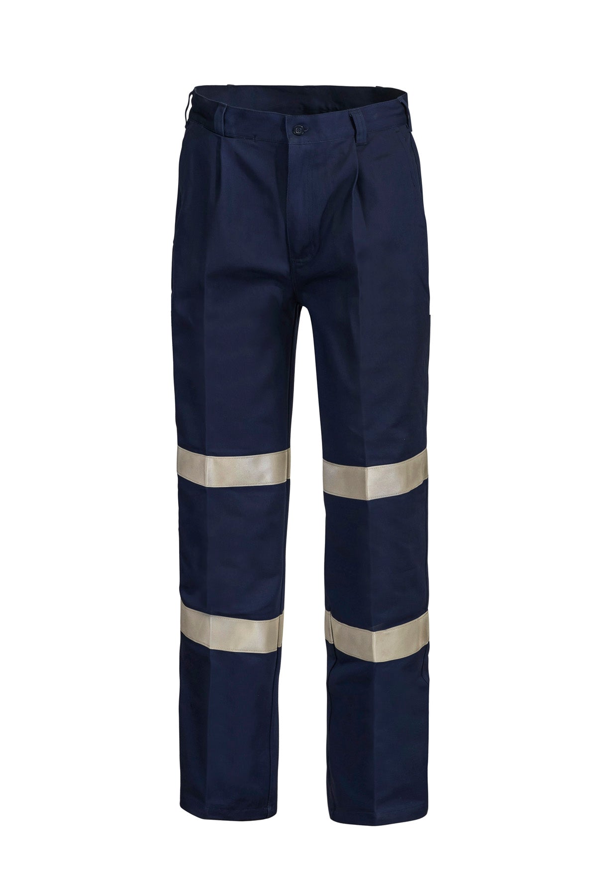Workcraft WP3045 Mens Reflective Single Pleat Cotton Drill Industrial Laundry Trouser in Navy