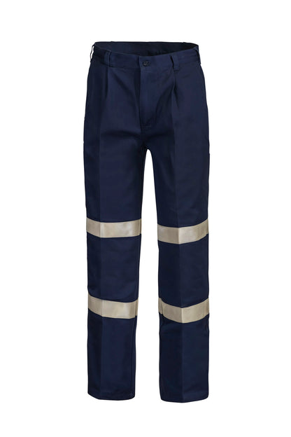Workcraft WP3045L Mens Reflective Single Pleat Cotton Drill Industrial Laundry Trouser Long in Navy