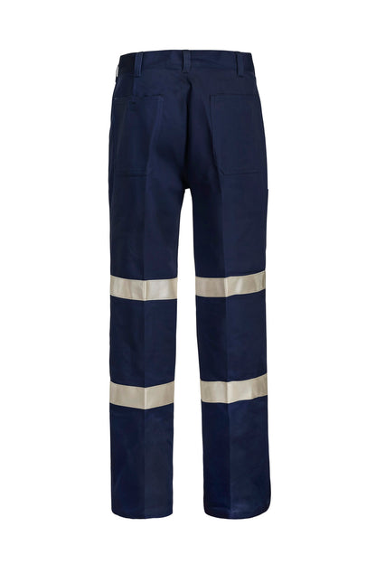 Workcraft WP3045 Mens Reflective Single Pleat Cotton Drill Industrial Laundry Trouser in Navy