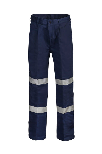 Workcraft WP4006 Mens Reflective Single Pleat Cotton Drill Trouser in Navy