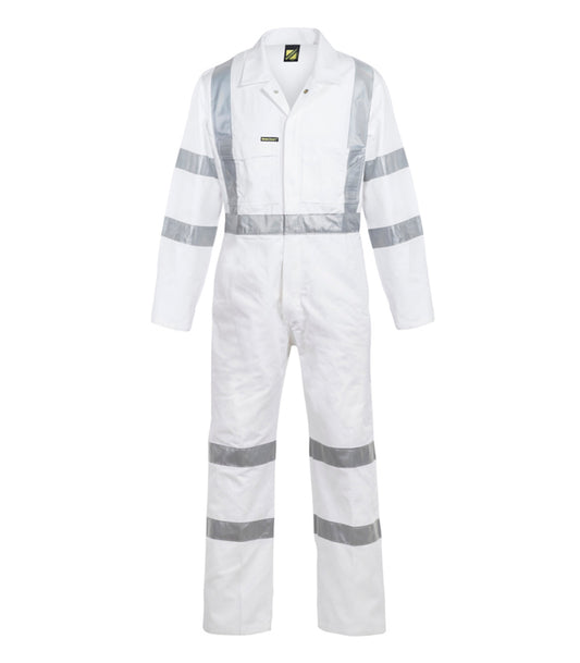 Workcraft WC3254 Mens Hi Vis Cotton Drill Reflective Coverall With X Pattern – Night Use Only in White