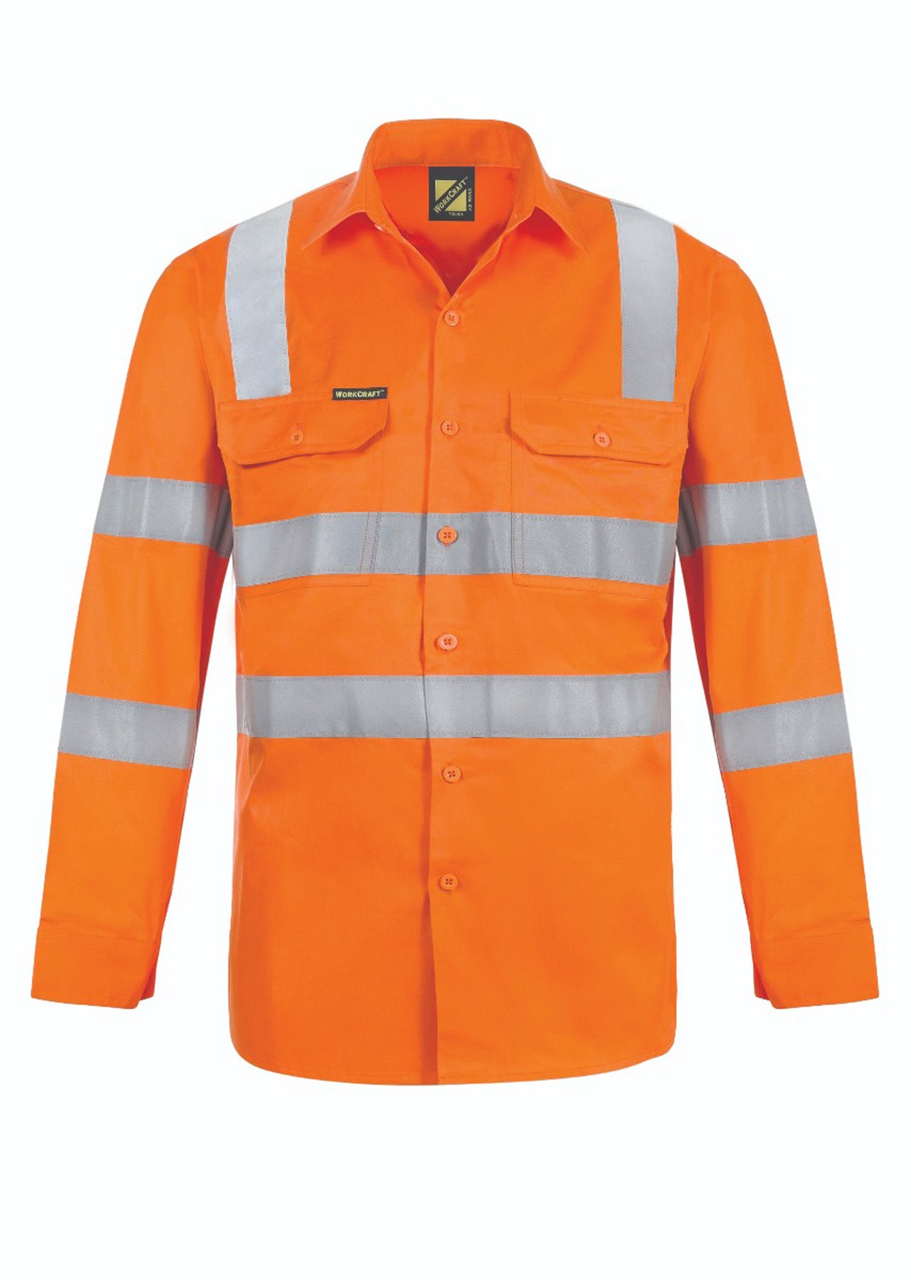 Workcraft WS6011 Lightweight Hi Vis Vented Cotton Drill Reflective Shirt With Semi Gusset Sleeves- VIC Rail Compliant in Orange, Safety Orange