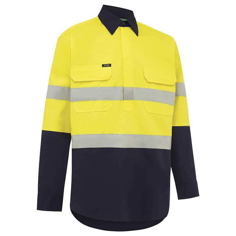 WORKIT Workwear Hi Vis 2 Tone Lightweight Closed Front Long Sleeve Gussett Cuff Taped Shirt