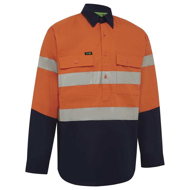 WORKIT Workwear Hi Vis 2 Tone Closed Front Regular Weight Taped Shirt
