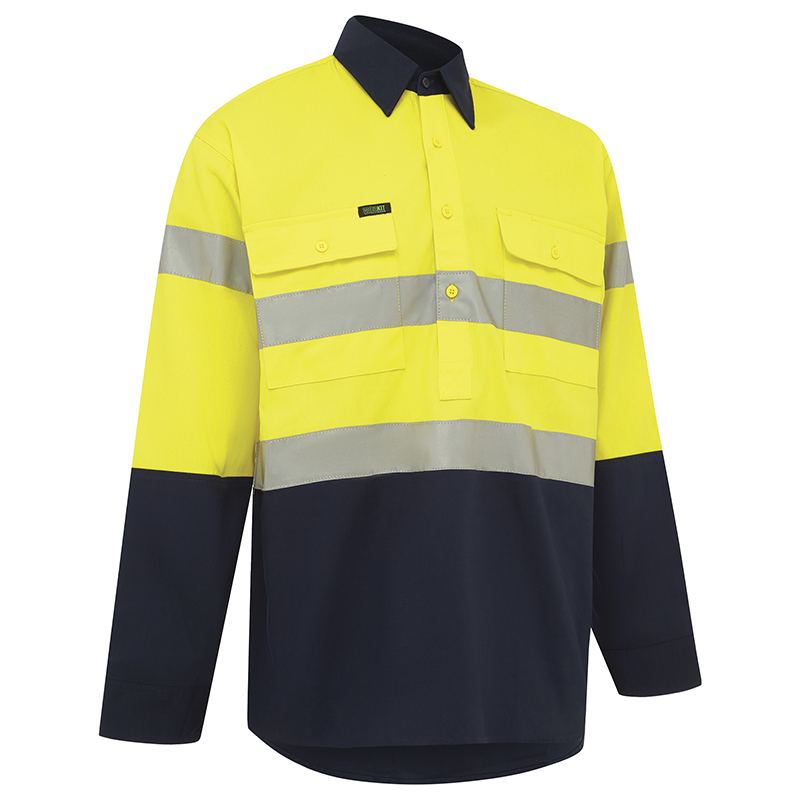 WORKIT Workwear Hi Vis 2 Tone Closed Front Regular Weight Taped Shirt