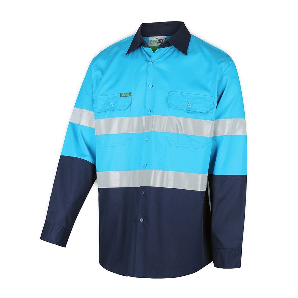 WORKIT Workwear Hi Vis Lightweight Long Sleeve Adjustable Cuff Taped Shirt