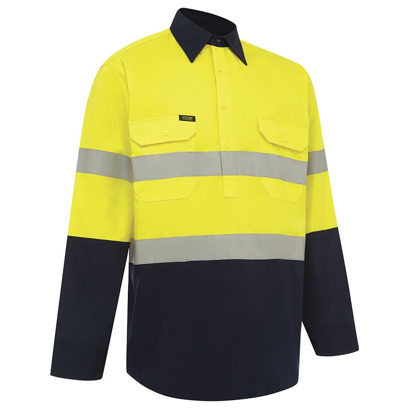 WORKIT Workwear Hi Vis 2 Tone Closed Front Dual Weight Welders Taped Shirt