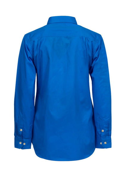 Workcraft WSL505 Ladies Lightweight Long Sleeve Closed Front Cotton Drill Shirt in Cobalt Blue