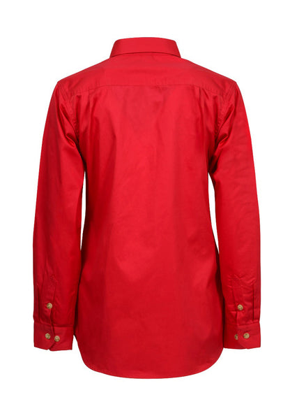 Workcraft WSL505 Ladies Lightweight Long Sleeve Closed Front Cotton Drill Shirt in Crimson Red
