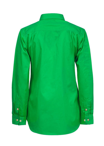 Workcraft WSL505 Ladies Lightweight Long Sleeve Closed Front Cotton Drill Shirt in Electric Green