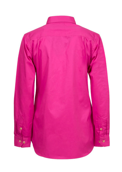 Workcraft WSL505 Ladies Lightweight Long Sleeve Closed Front Cotton Drill Shirt in Pink