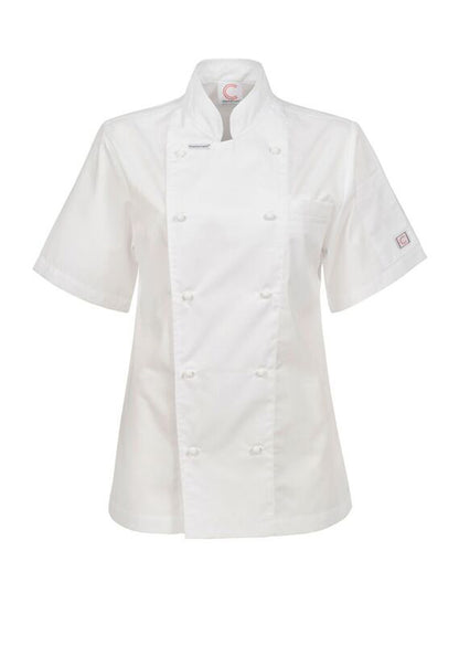 Chefscraft CJL22 Ladies Executive Short Sleeve Chefs Lightweight Jacket in White Jkt / White Buttons