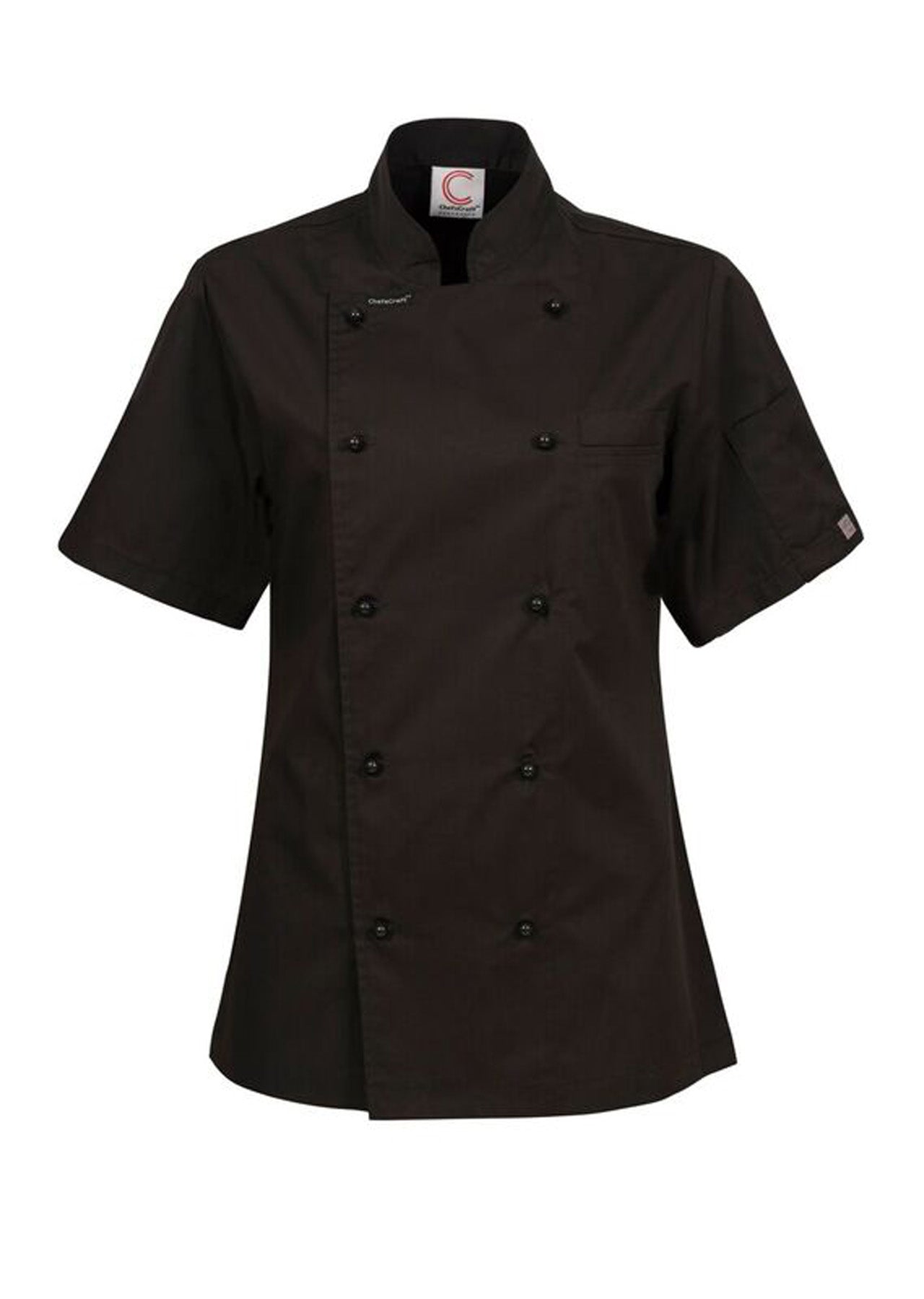 Chefscraft CJL22 Ladies Executive Short Sleeve Chefs Lightweight Jacket in Black Jkt / Black Buttons