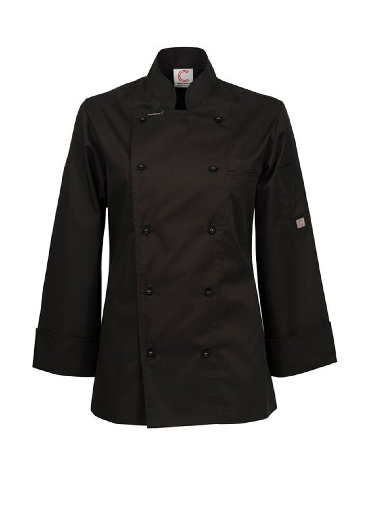 Chefscraft CJL20 Ladies Lightweight Executive Long Sleeve Chefs Jacket in Black Jkt / Black Buttons