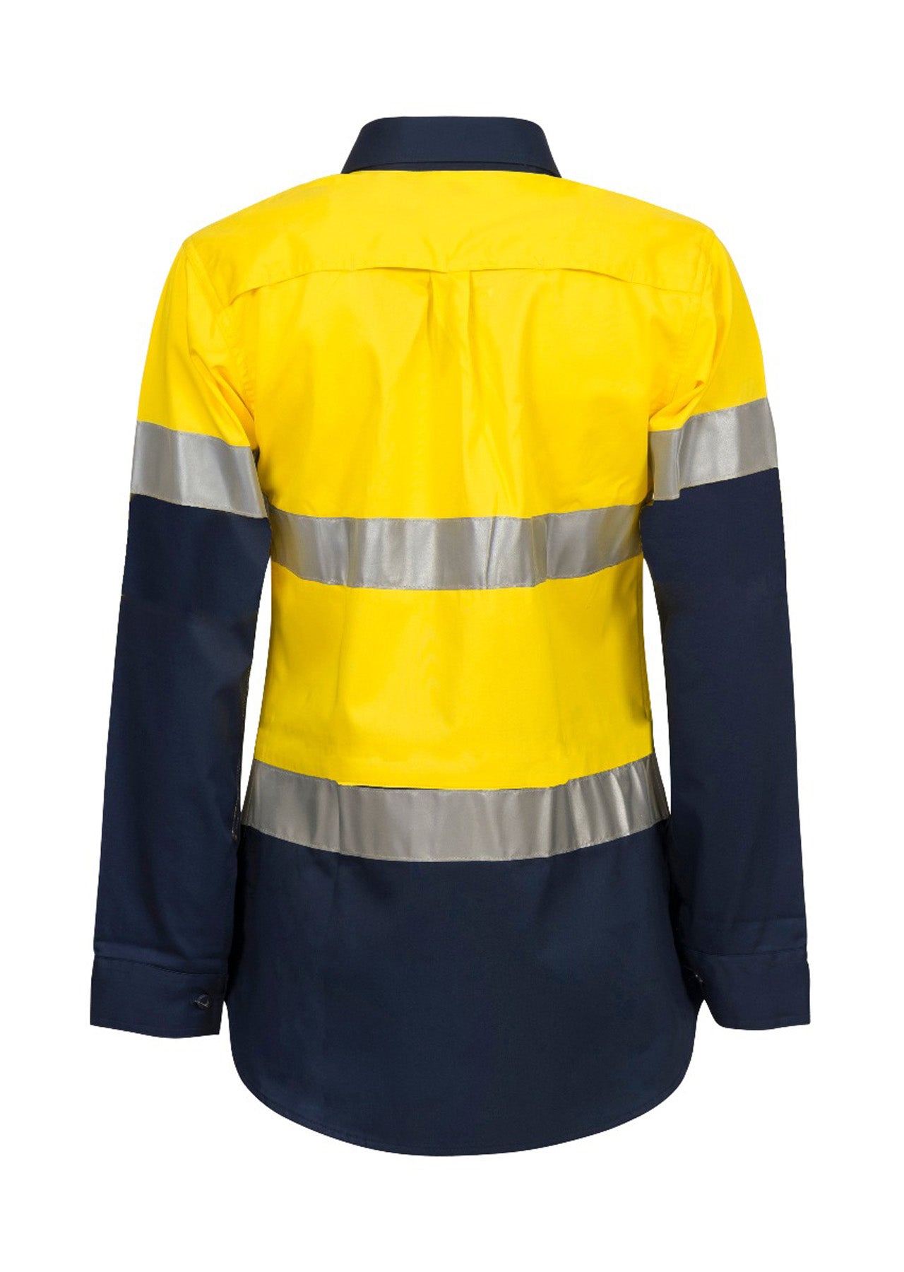 Workcraft WSL501 Ladies Lightweight Hi Vis Long Sleeve Vented Reflective Cotton Drill Shirt in Yellow/Navy