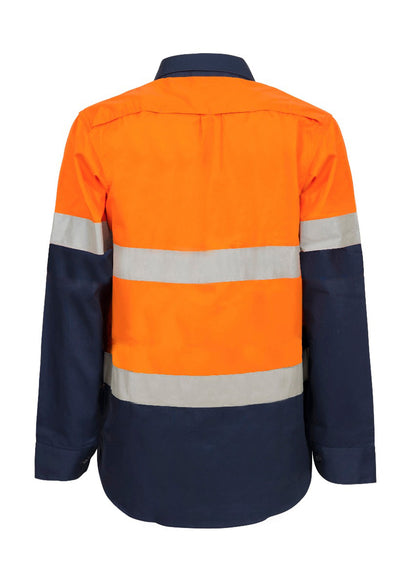 Workcraft WSL601 Ladies Maternity Lightweight Hi Vis Long Sleeve Vented Reflective Cotton Drill Shirt in Orange/Navy