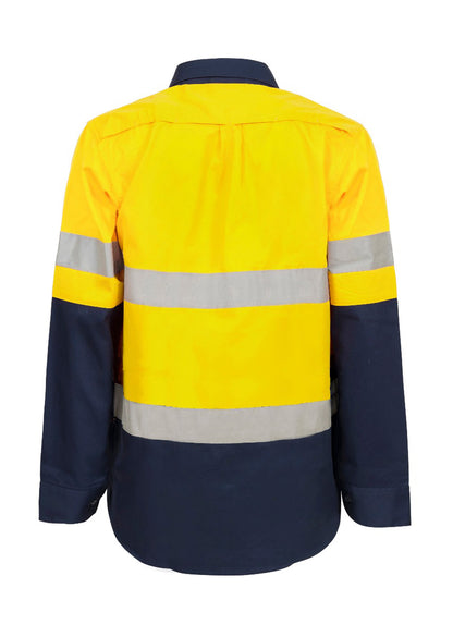 Workcraft WSL601 Ladies Maternity Lightweight Hi Vis Long Sleeve Vented Reflective Cotton Drill Shirt in Yellow/Navy