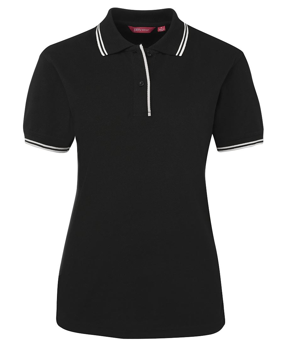 JB's Ladies Contrast Polo Black/White-08