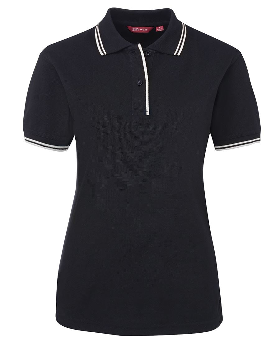JB's Ladies Contrast Polo Black/White-08